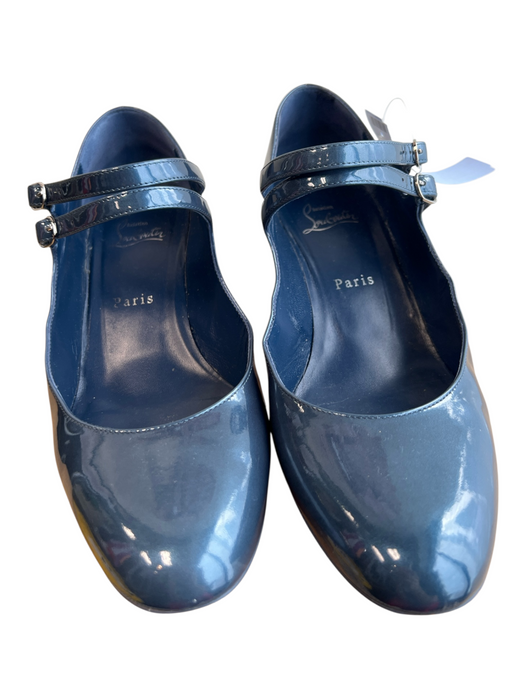 Louis Vuitton Shoe Size 39.5 Blue Leather Almond Toe Two Straps Block Heel Heels Blue / 39.5