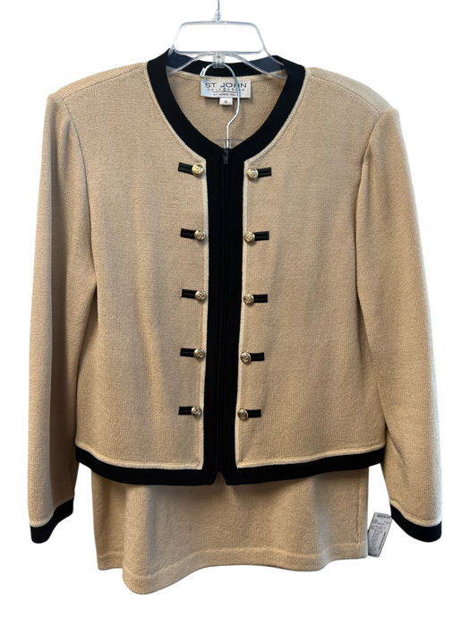 St John Size 6/8 Beige & Black No Fabric Tag Knit Gold Hardware Skirt Set Beige & Black / 6/8
