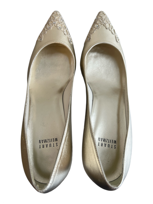 Stuart Weitzman Shoe Size 9.5 Champagne Leather Pointed Toe Lace design Heels Champagne / 9.5