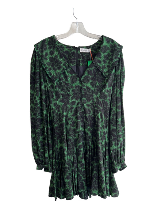 Rhode Size 2 Green & Amber Viscose Long Sleeve Floral Lace Back Zipper Dress Green & Amber / 2