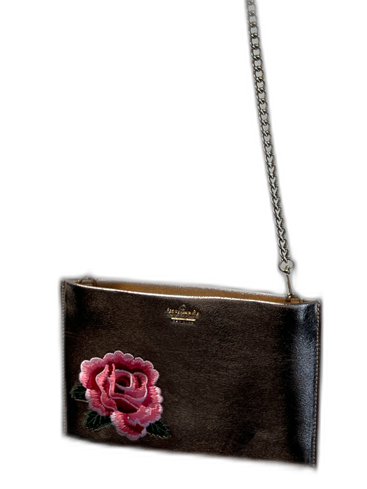 Kate Spade Bronze Polyurethane embroidered floral Detachable Chain Metallic Bag Bronze / Small