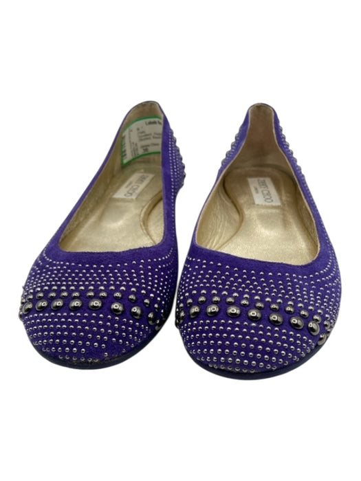 Jimmy Choo Shoe Size 36 Purple & Gunmetal Suede Studded Round Toe Slipper Flats Purple & Gunmetal / 36