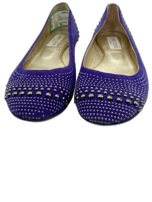 Jimmy Choo Shoe Size 36 Purple & Gunmetal Suede Studded Round Toe Slipper Flats Purple & Gunmetal / 36