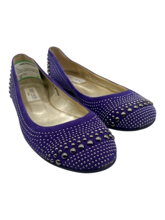 Jimmy Choo Shoe Size 36 Purple & Gunmetal Suede Studded Round Toe Slipper Flats Purple & Gunmetal / 36
