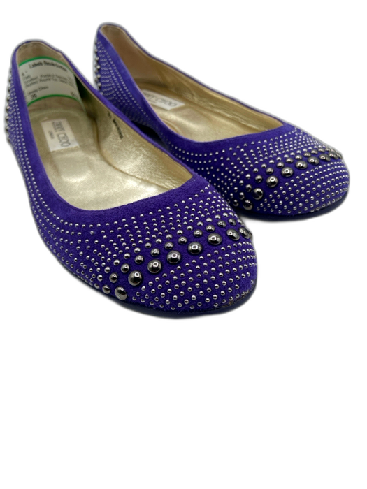 Jimmy Choo Shoe Size 36 Purple & Gunmetal Suede Studded Round Toe Slipper Flats Purple & Gunmetal / 36