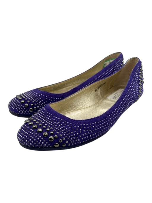 Jimmy Choo Shoe Size 36 Purple & Gunmetal Suede Studded Round Toe Slipper Flats Purple & Gunmetal / 36