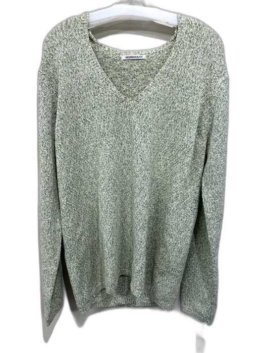 Georgia Alice Size 8 Light Green Cotton & Polyester Heathered Knit V Neck Top Light Green / 8