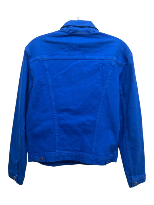 L'agence Size L Blue Cotton Blend Denim Button Front Long Sleeve Collared Jacket Blue / L