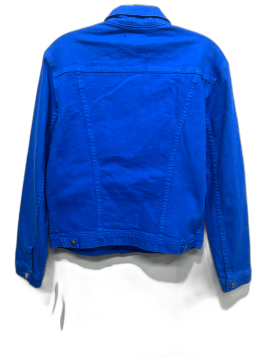 L'agence Size L Blue Cotton Blend Denim Button Front Long Sleeve Collared Jacket Blue / L