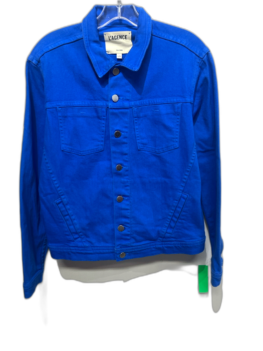 L'agence Size L Blue Cotton Blend Denim Button Front Long Sleeve Collared Jacket Blue / L
