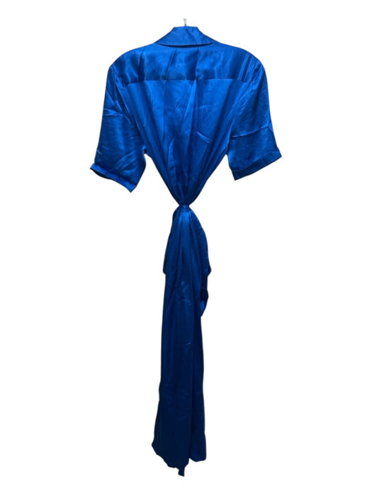 L'agence Size M Blue Silk Collared Button Front Short Sleeve Maxi Dress Blue / M
