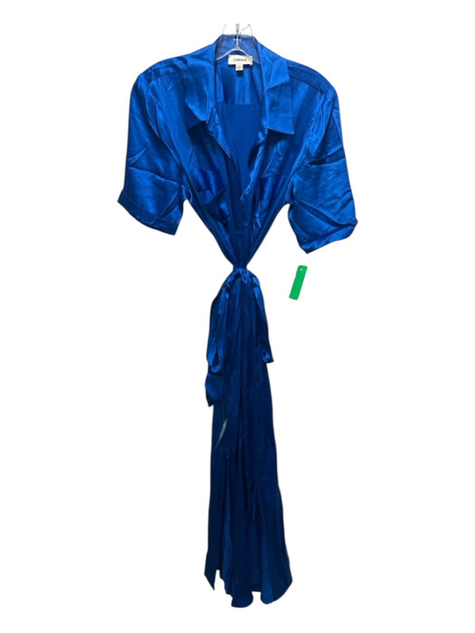 L'agence Size M Blue Silk Collared Button Front Short Sleeve Maxi Dress Blue / M