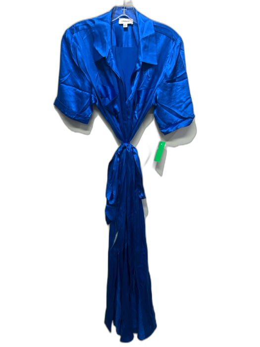 L'agence Size M Blue Silk Collared Button Front Short Sleeve Maxi Dress Blue / M