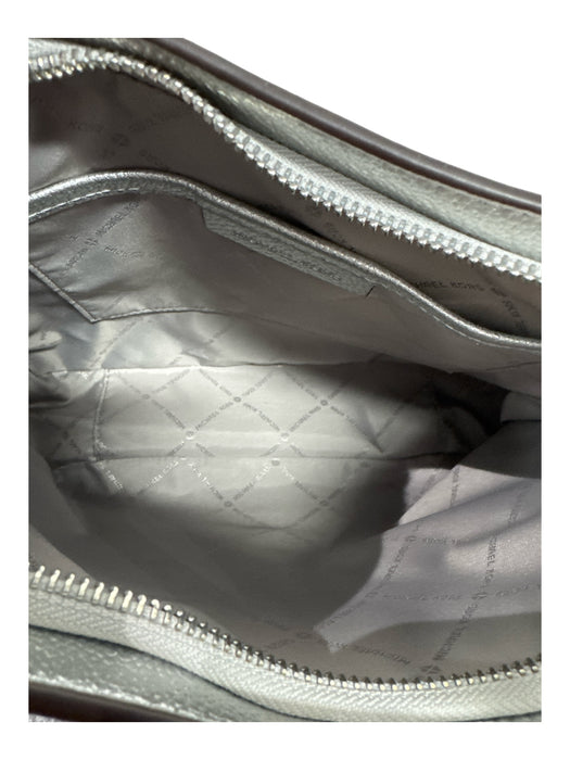 Michael Kors Silver Pebbled Leather silver tone hardware Zip Close Crossbody Bag Silver / Small