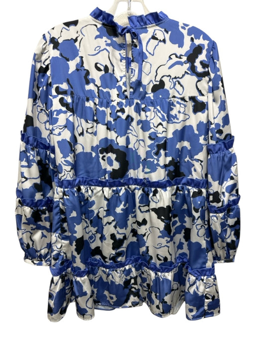 Crosby Size L White, Blue & Black Polyester Abstract Print Ruffle Details Dress White, Blue & Black / L