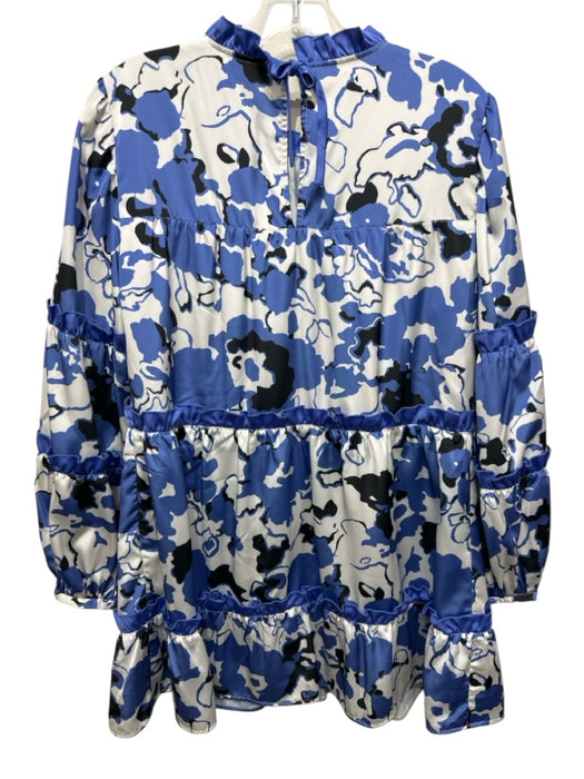 Crosby Size L White, Blue & Black Polyester Abstract Print Ruffle Details Dress White, Blue & Black / L