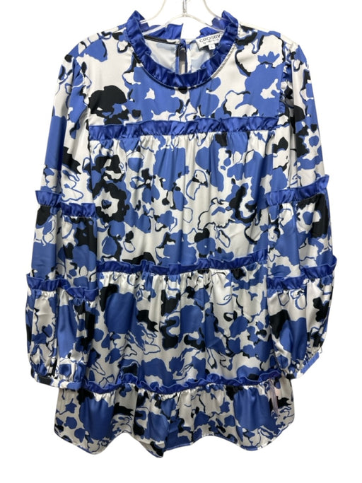Crosby Size L White, Blue & Black Polyester Abstract Print Ruffle Details Dress White, Blue & Black / L