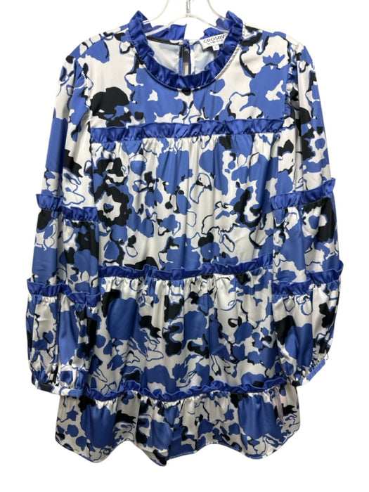 Crosby Size L White, Blue & Black Polyester Abstract Print Ruffle Details Dress White, Blue & Black / L