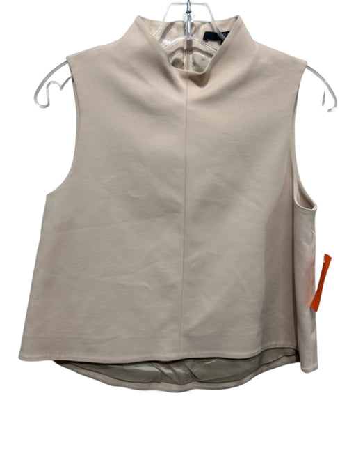 Tibi Size 4 Beige Cotton Blend Sleeveless Mock Neck Back Zip Crop Top Beige / 4