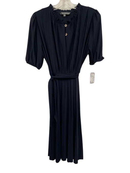 Sharagano Size 10 Navy Blue Polyester & Spandex Short Puff Sleeve Keyhole Dress Navy Blue / 10