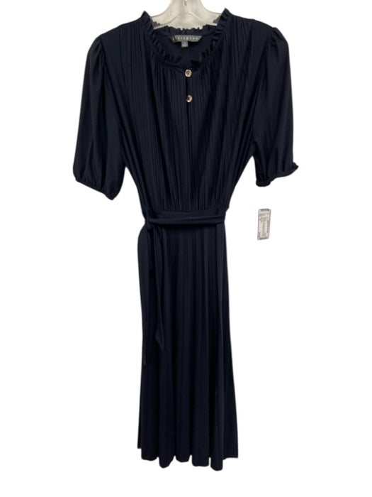 Sharagano Size 10 Navy Blue Polyester & Spandex Short Puff Sleeve Keyhole Dress Navy Blue / 10