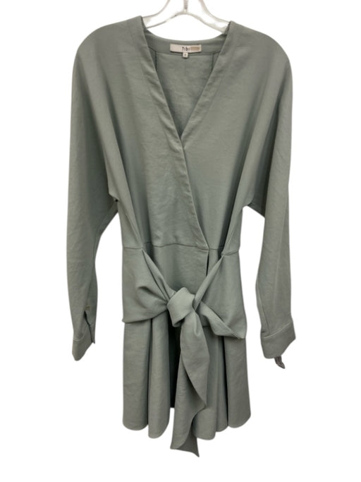 Tibi Size 6 Seafoam Green Polyester Long Sleeve Wrap Waist tie Mini Dress Seafoam Green / 6