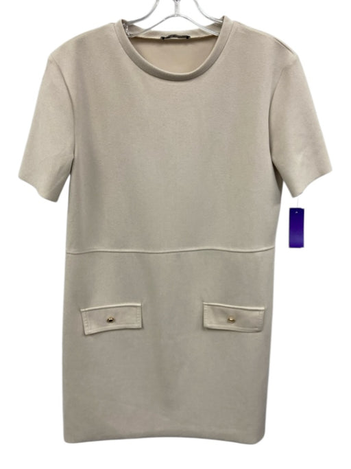 Zara Size M Beige Polyester Short Sleeve Flap Pocket Gold Buttons Mini Dress Beige / M