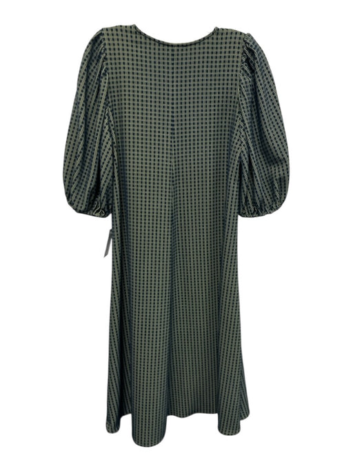 Stine Goya Size M Navy blue & green Windowpane V Neck Below knee Dress Navy blue & green / M