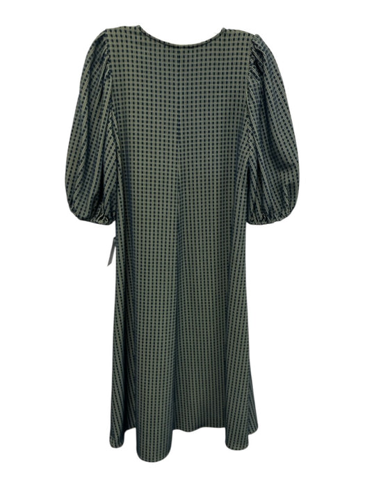 Stine Goya Size M Navy blue & green Windowpane V Neck Below knee Dress Navy blue & green / M