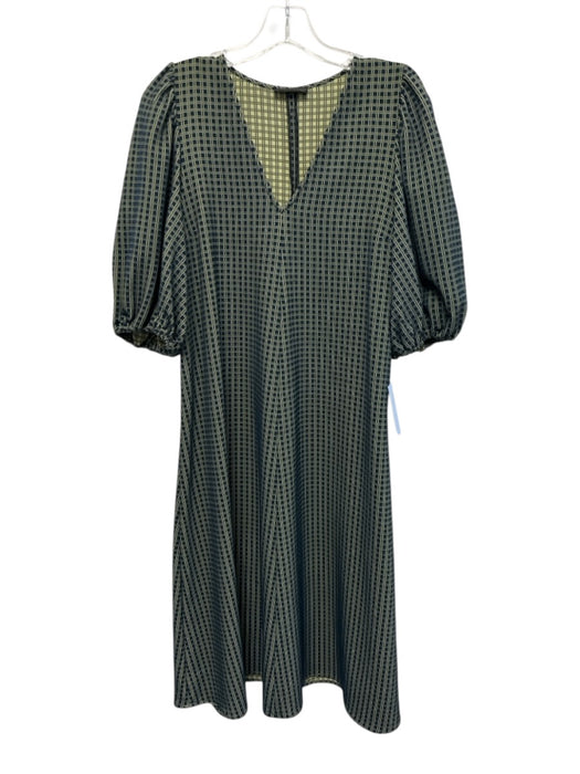 Stine Goya Size M Navy blue & green Windowpane V Neck Below knee Dress Navy blue & green / M
