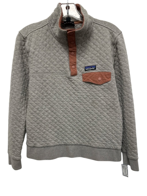 Patagonia Size M Gray & Brown Quilted Mock Neck Snap Button Pull Over Jacket Gray & Brown / M
