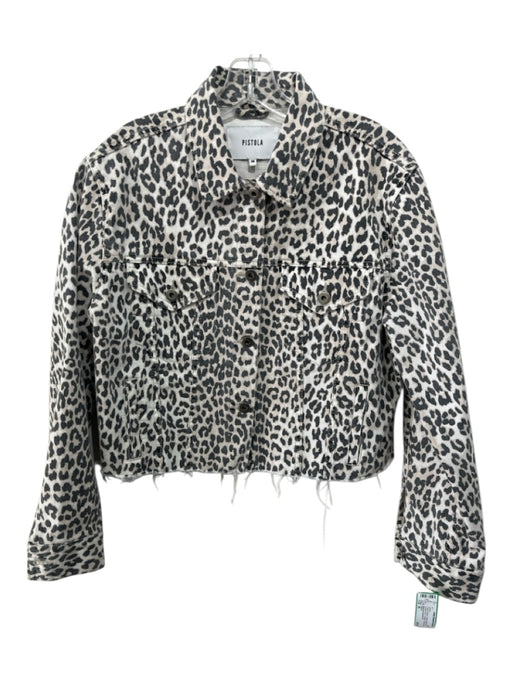Pistola Size M Cream & Black Cotton Button Front Leopard Print Cropped Jacket Cream & Black / M