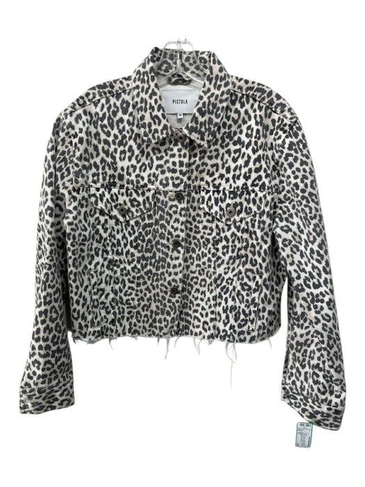 Pistola Size M Cream & Black Cotton Button Front Leopard Print Cropped Jacket Cream & Black / M