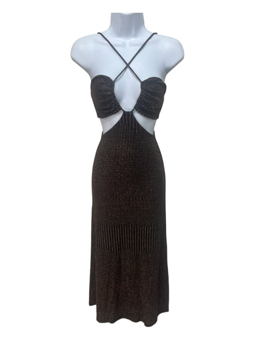 Misha Size 2 Black & Multi Nylon Cut Outs Metallic Thread Sleeveless Dress Black & Multi / 2