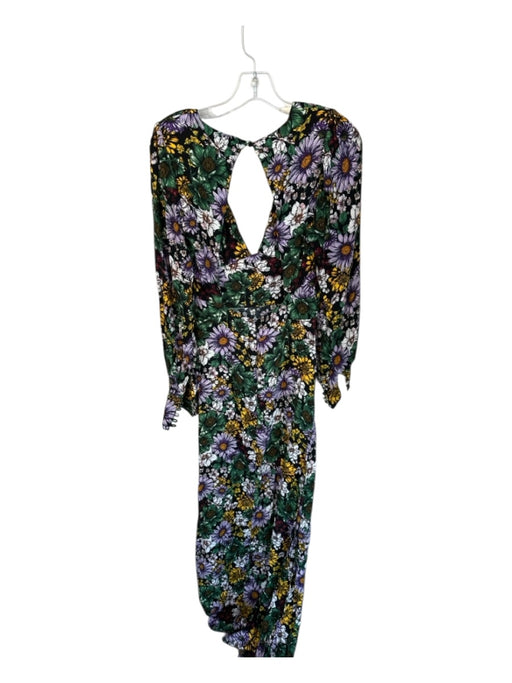 AFRM Size S Black & Yellow Viscose Blend Long Sleeve Botanical Maxi Dress Black & Yellow / S