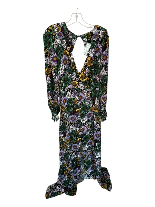 AFRM Size S Black & Yellow Viscose Blend Long Sleeve Botanical Maxi Dress Black & Yellow / S