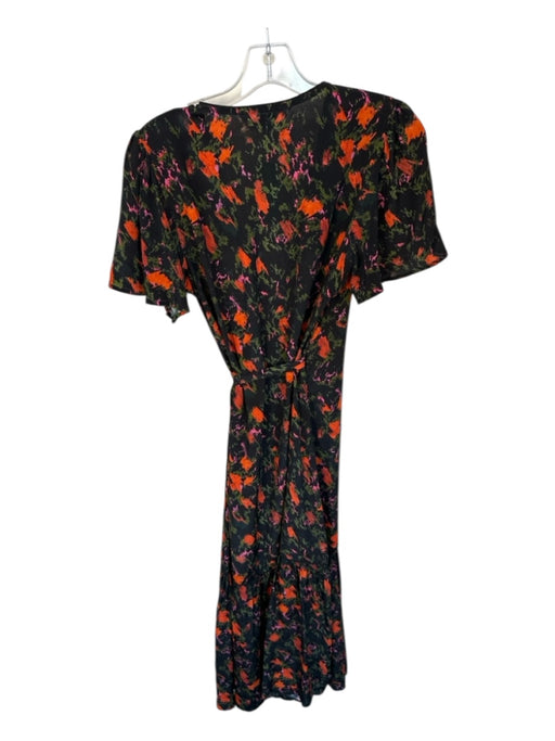 LaRoque Size XS Black & Orange Silk Blend Short Sleeve Abstract Wrap Maxi Dress Black & Orange / XS