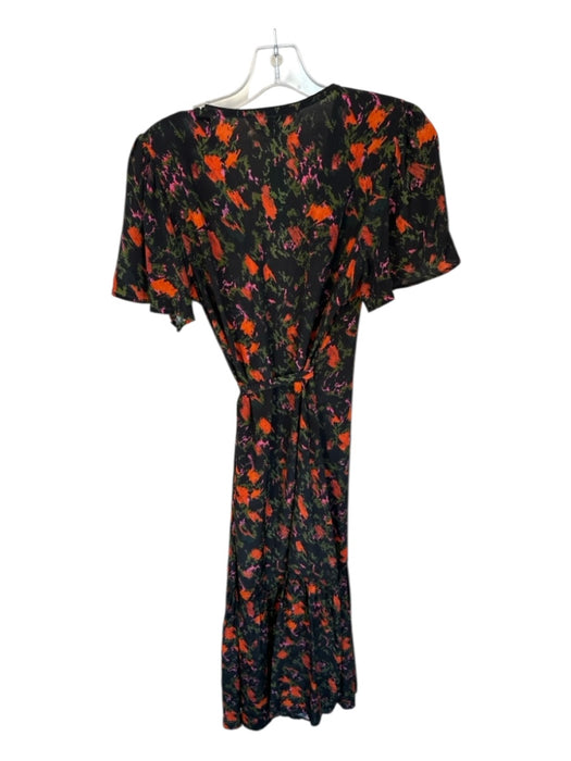 LaRoque Size XS Black & Orange Silk Blend Short Sleeve Abstract Wrap Maxi Dress Black & Orange / XS