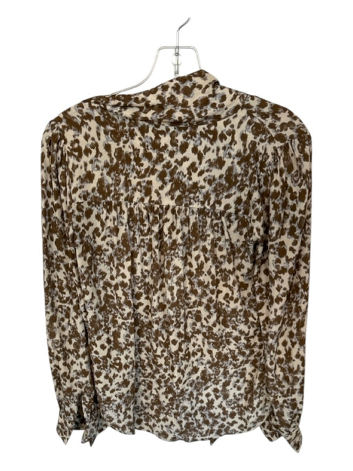 LaRoque Size XS Brown & Cream Silk Blend Long Sleeve Animal Print Neck Tie Top Brown & Cream / XS