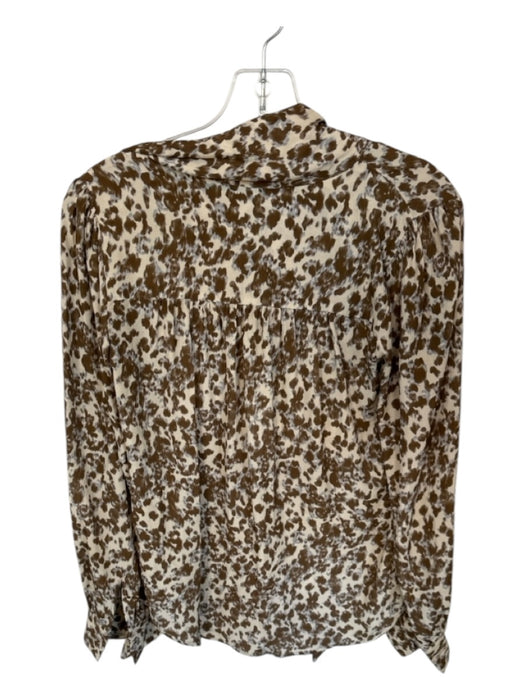 LaRoque Size XS Brown & Cream Silk Blend Long Sleeve Animal Print Neck Tie Top Brown & Cream / XS