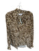 LaRoque Size XS Brown & Cream Silk Blend Long Sleeve Animal Print Neck Tie Top Brown & Cream / XS