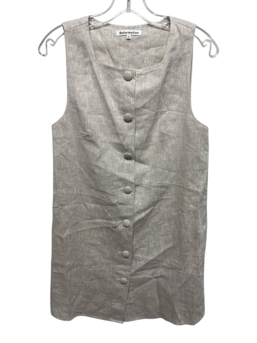 Reformation Size XS Beige Linen Sleeveless Buttons Square Neck Knee length Dress Beige / XS