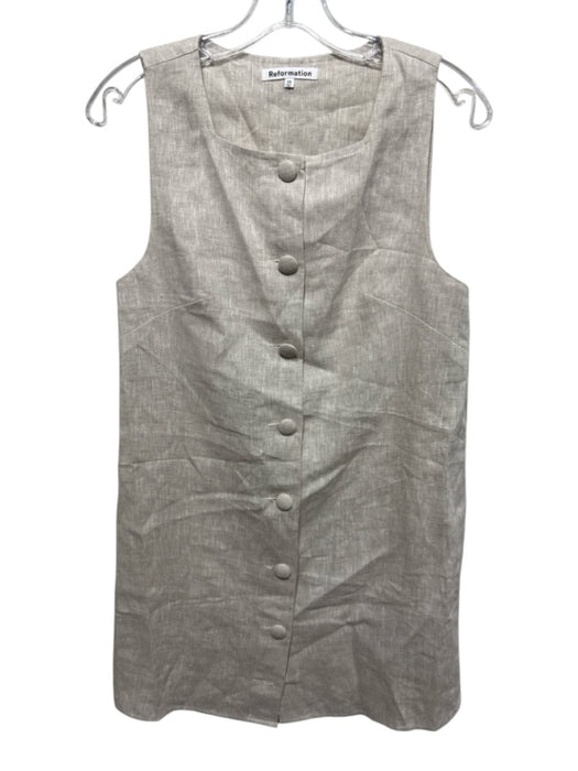 Reformation Size XS Beige Linen Sleeveless Buttons Square Neck Knee length Dress Beige / XS