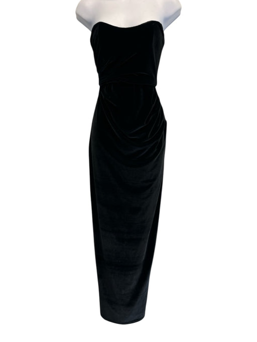 The Bar Size 0 Black Polyester Blend Strapless Velvet Boning Ruched Gown Black / 0