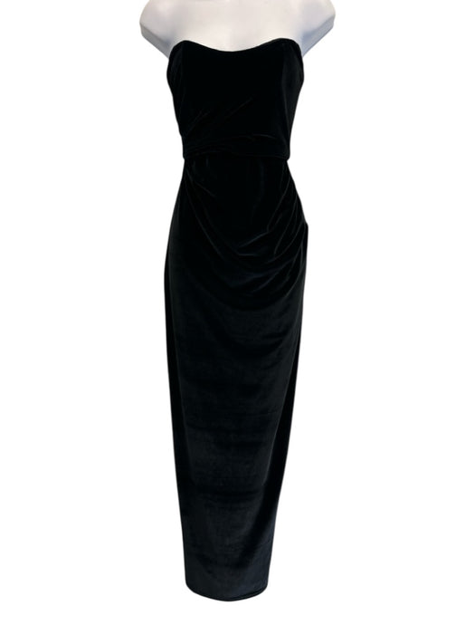 The Bar Size 0 Black Polyester Blend Strapless Velvet Boning Ruched Gown Black / 0