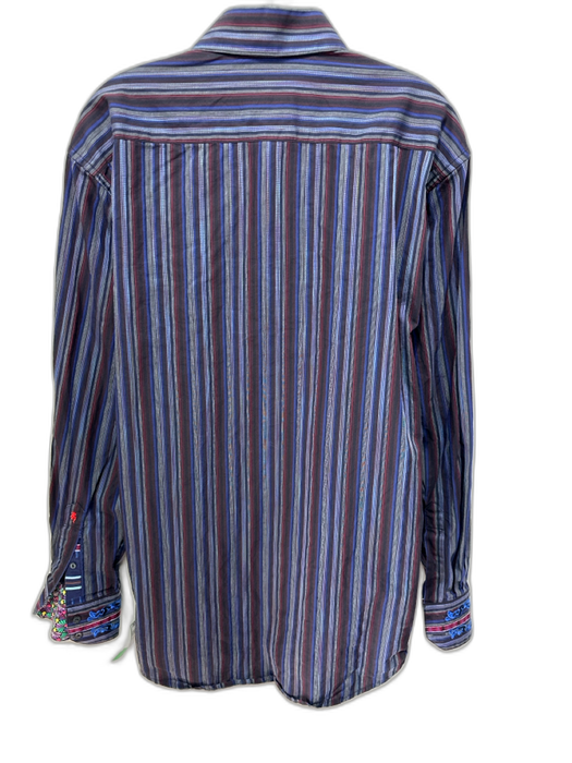 Robert Graham Size L Blue & Multi Cotton Striped Button Down Long Sleeve Shirt Blue & Multi / L