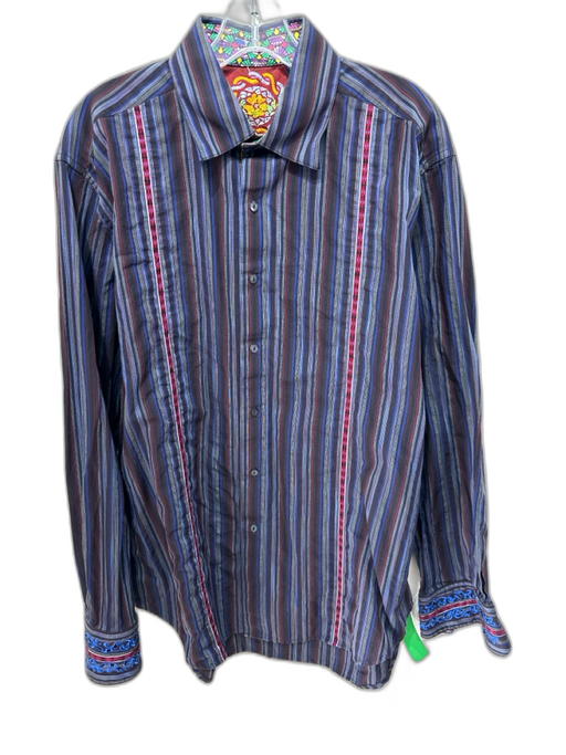 Robert Graham Size L Blue & Multi Cotton Striped Button Down Long Sleeve Shirt Blue & Multi / L