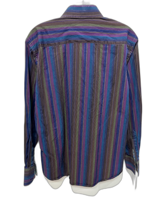 Robert Graham Size M Purple & Multi Print Cotton Striped Men's Long Sleeve Shirt Purple & Multi Print / M