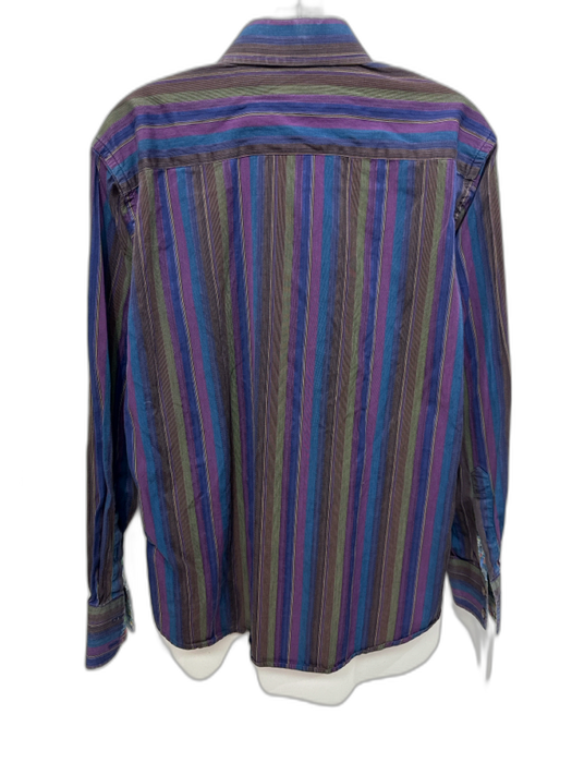 Robert Graham Size M Purple & Multi Print Cotton Striped Men's Long Sleeve Shirt Purple & Multi Print / M