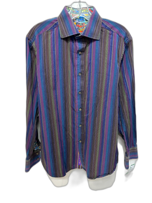Robert Graham Size M Purple & Multi Print Cotton Striped Men's Long Sleeve Shirt Purple & Multi Print / M